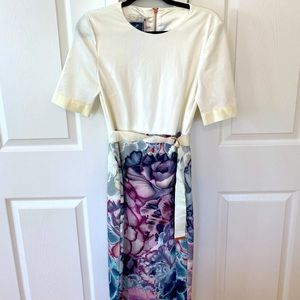 Ted Baker white and floral dress size 10